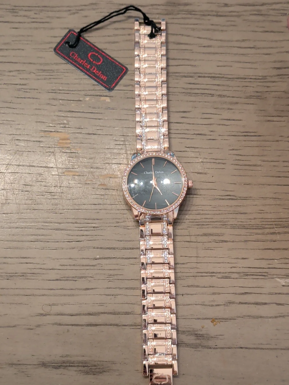 Charles Delon Rose Gold Women's Crystal Accent Watch - Black Dial